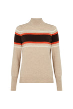 Load image into Gallery viewer, Cashmere Mix Oatmeal/ Brown Stripe High Neck Jumper