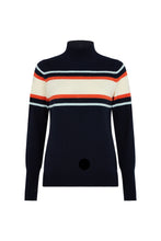 Load image into Gallery viewer, Cashmere Mix Navy, Orange and Cream Stripe High Neck Jumper