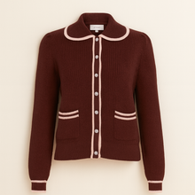 Load image into Gallery viewer, Cashmere Mix Cardigan with Collar Burgundy / Cream