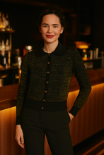 Load image into Gallery viewer, Cashmere Mix Lurex Cardigan with Collar Black / Gold