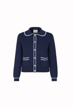Load image into Gallery viewer, Cashmere Mix Cardigan with Collar Navy / Light blue