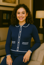 Load image into Gallery viewer, Cashmere Mix Cardigan with Collar Navy / Light blue