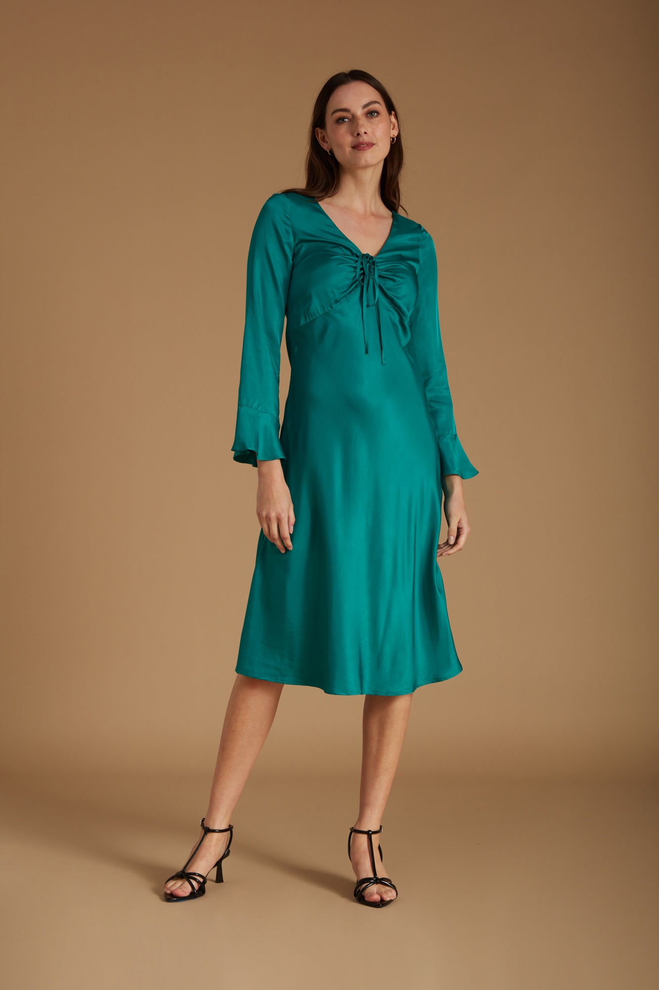 dark green dress wedding guest Daria Halter Neck Midi Dress main image 0