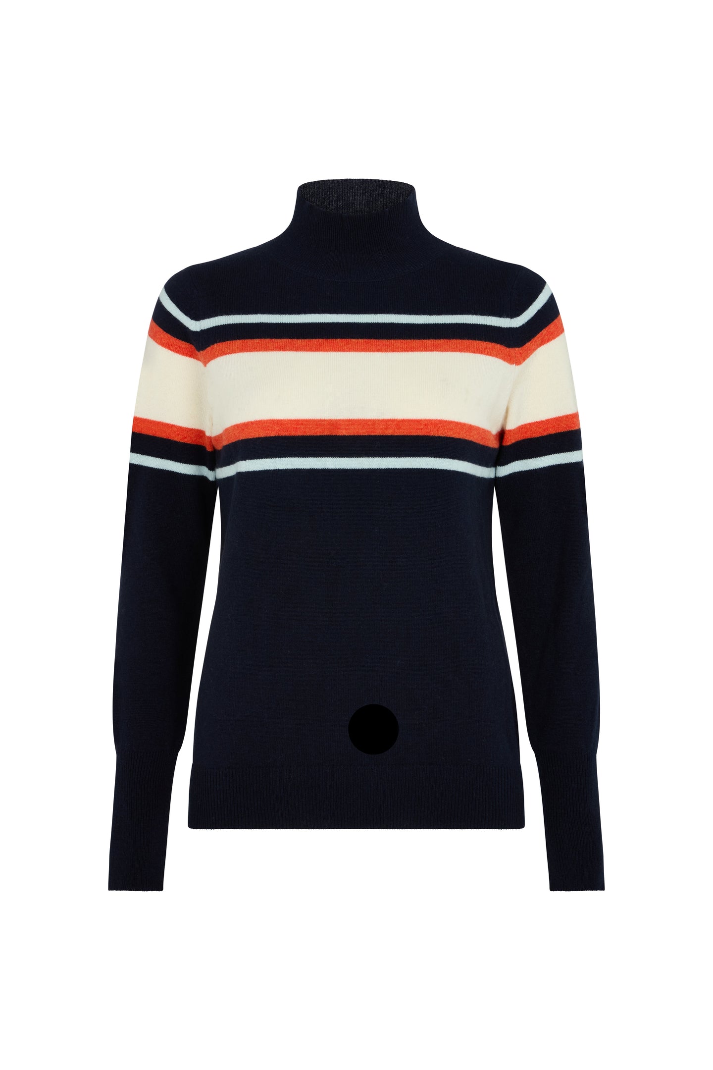 Cashmere Mix Navy, Orange and Cream Stripe High Neck Jumper