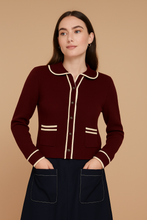 Load image into Gallery viewer, Cashmere Mix Cardigan with Collar Burgundy / Cream
