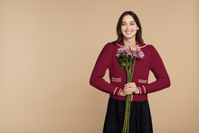 Load image into Gallery viewer, Cashmere Mix Cardigan with Collar Burgundy / Cream
