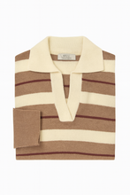 Load image into Gallery viewer, Cashmere Mix Collared Jumper Cream  and Taupe
