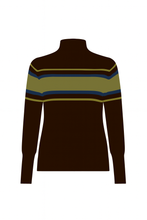 Load image into Gallery viewer, Cashmere Mix Brown, Teal and Moss Green Stripe High Neck Jumper
