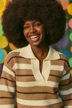 Load image into Gallery viewer, Cashmere Mix Collared Jumper Cream  and Taupe
