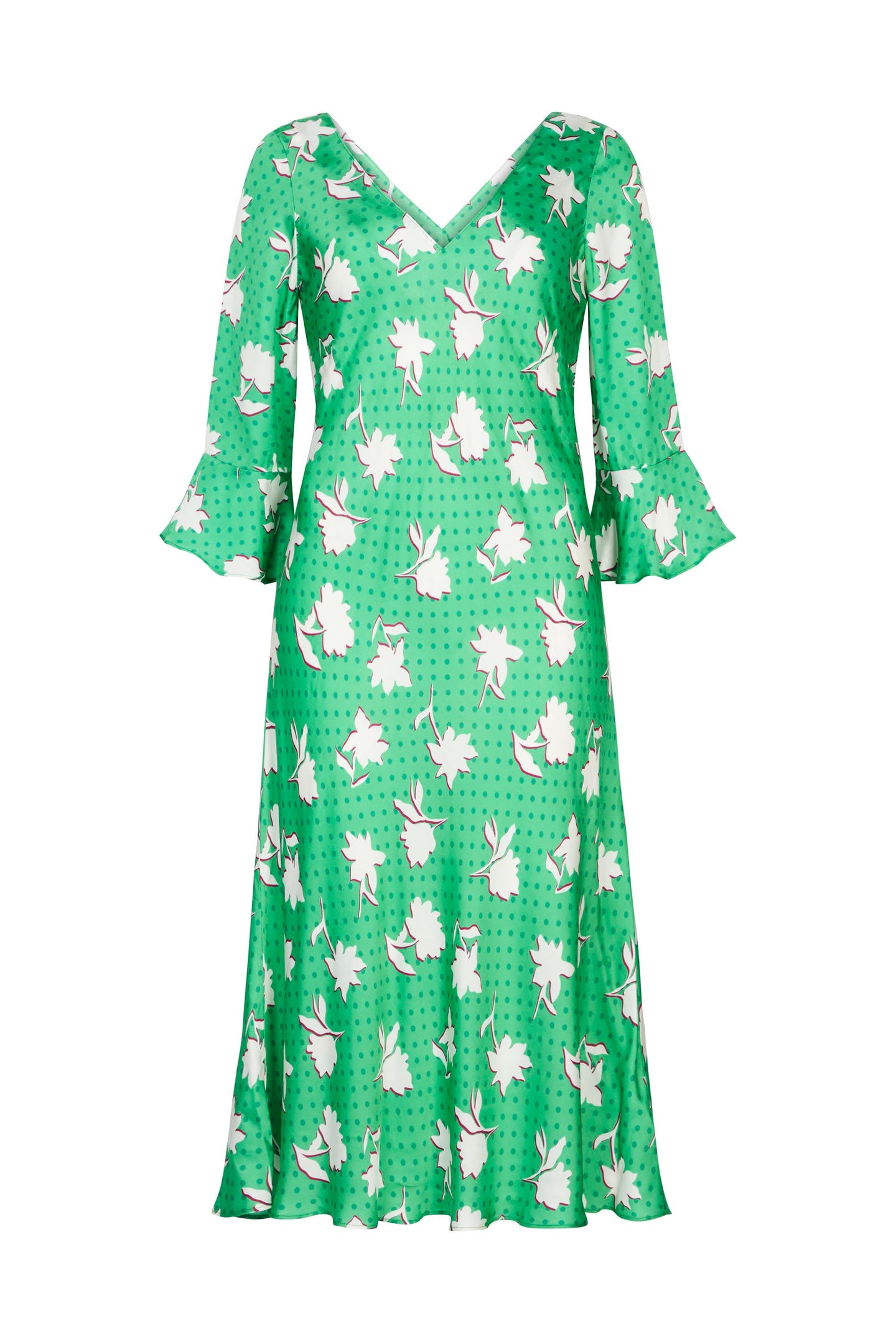 Polka Dot Floral 3/4 Sleeve  Dress