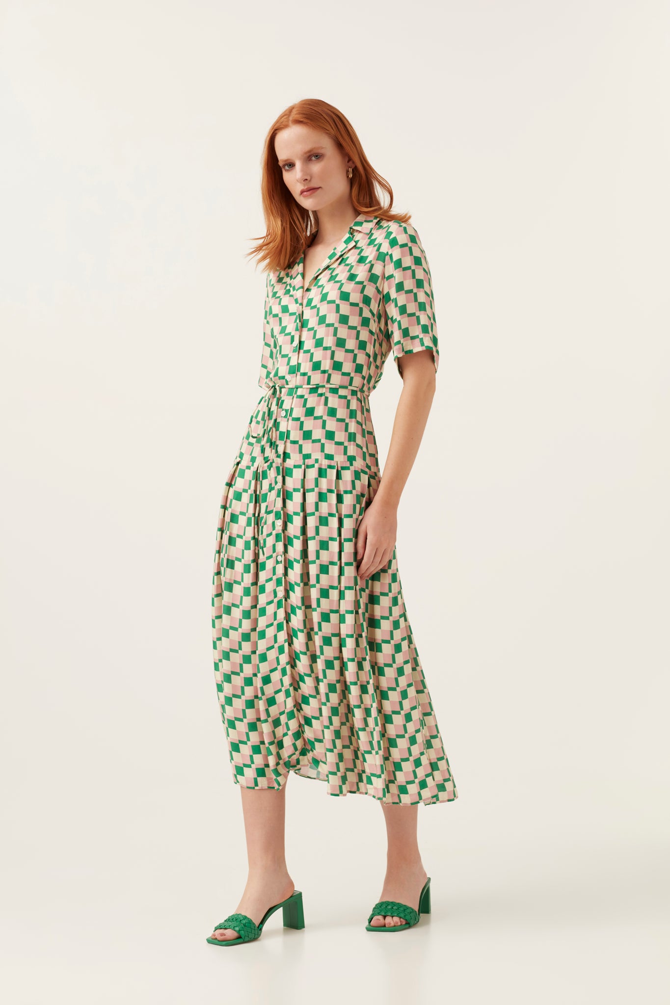 Pink/ Green Checkerboard Shirt Dress Mirla Beane Pink/ Green Checkerboard Shirt Dress Mirla Beane