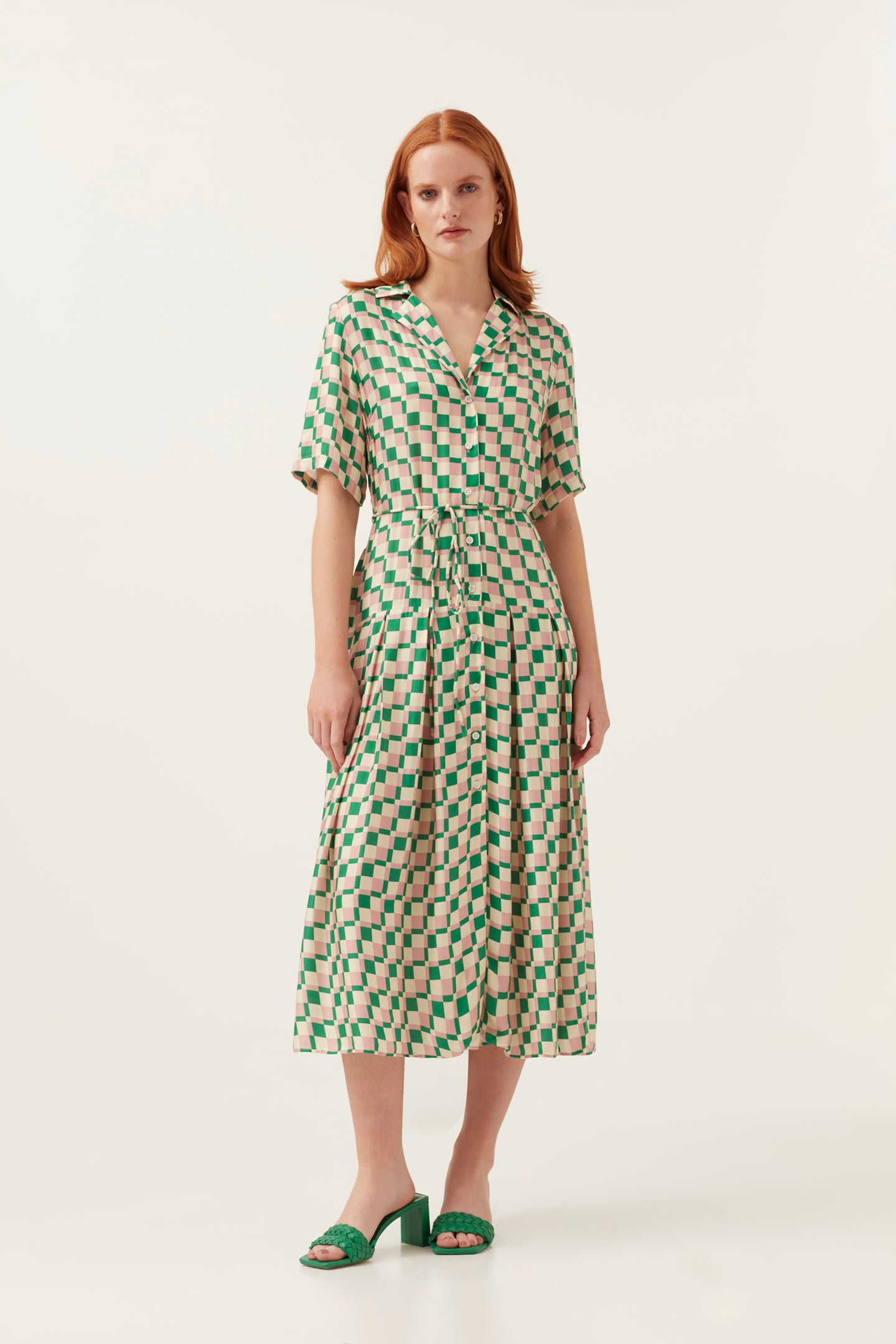 Pink/ Green  Checkerboard Shirt Dress