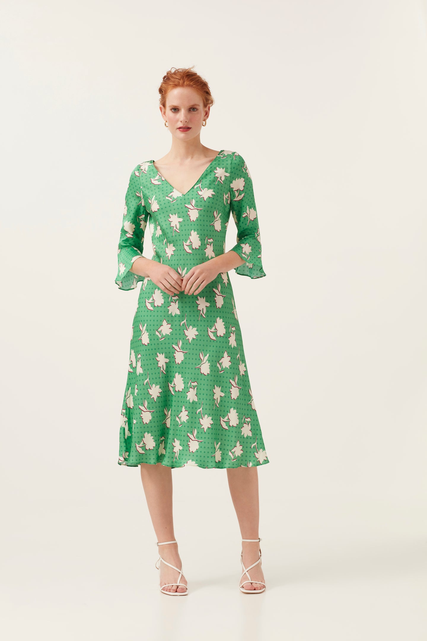 Polka Dot Floral 3/4 Sleeve  Dress