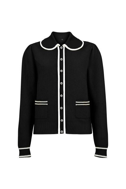 Cashmere Mix Cardigan with Collar Black & White